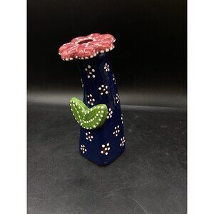 Alebrije Oaxacan Style Ceramic Folk Art Candle Holder Cactus With Flower